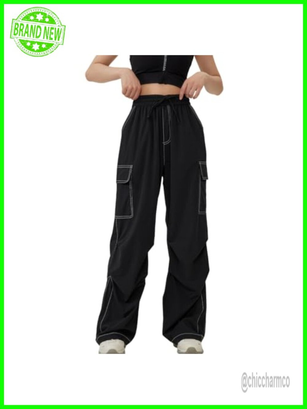 Women's Baggy Cargo Pants Y2K High Waist Drawstring Wide Leg Streetwear
